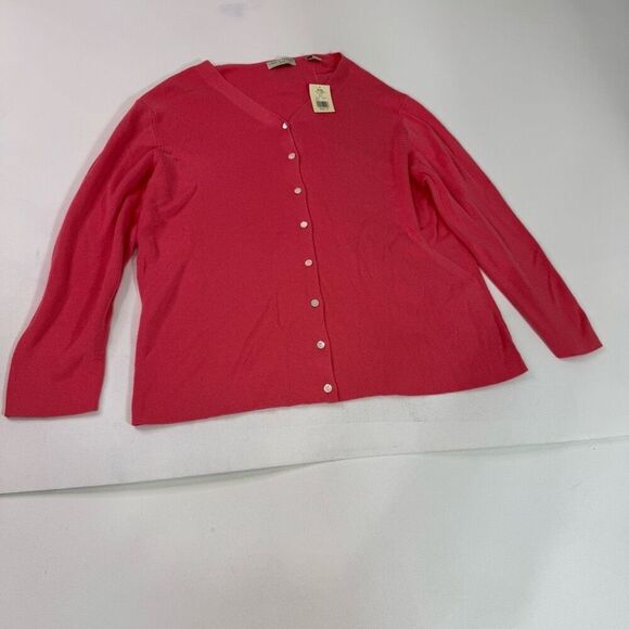 Lord & Taylor Cardigan Sweater Womens 1X Coral Button Up Stretch Cotton Blend - Picture 1 of 10